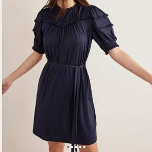 Boden yoke detail smocked ruffle jersey tie waist dress Sz 6 NWT